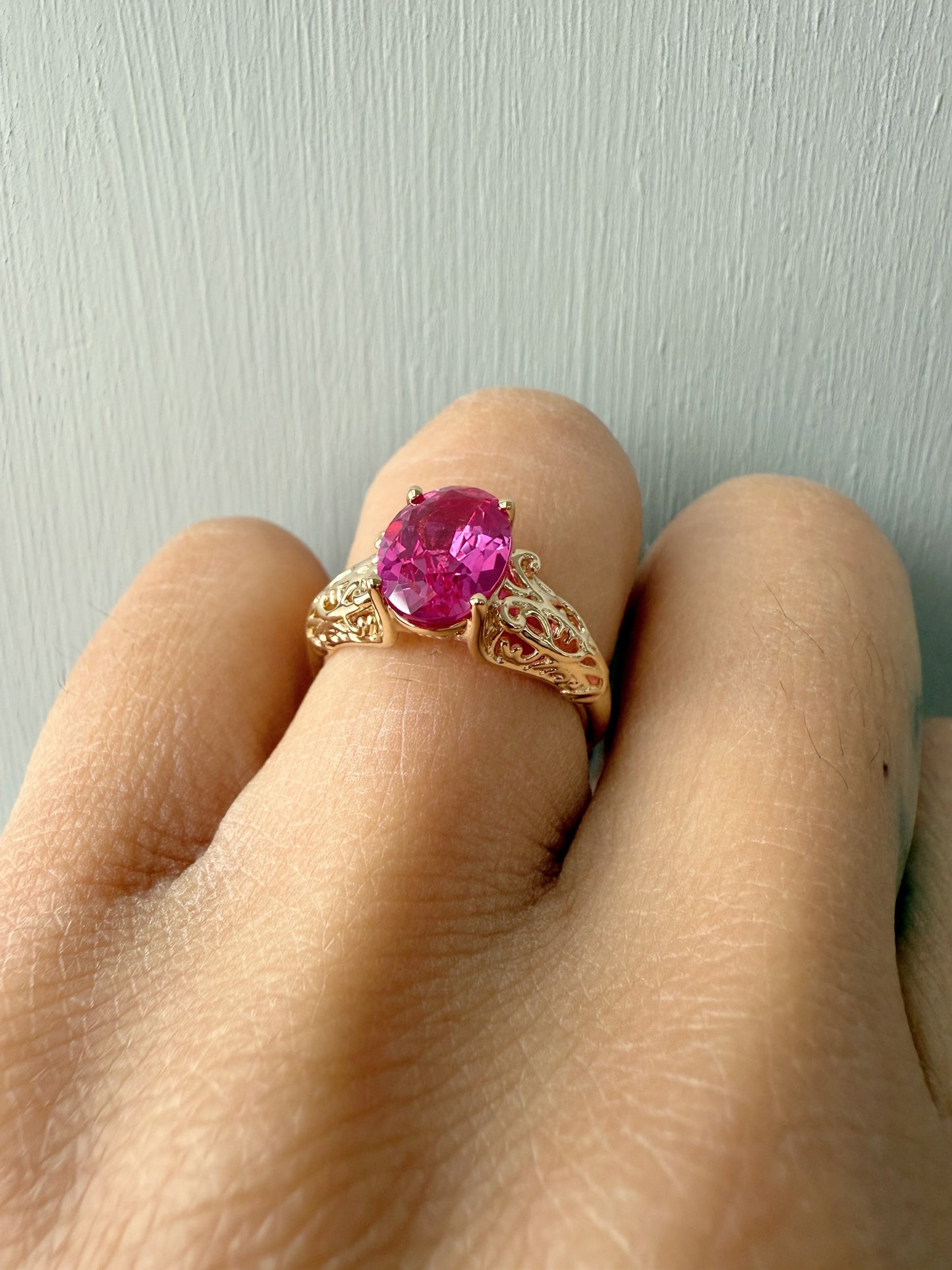 Pink Tourmaline with Filigree and Scroll