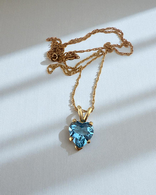 Heart Blue Topaz Gold Necklace