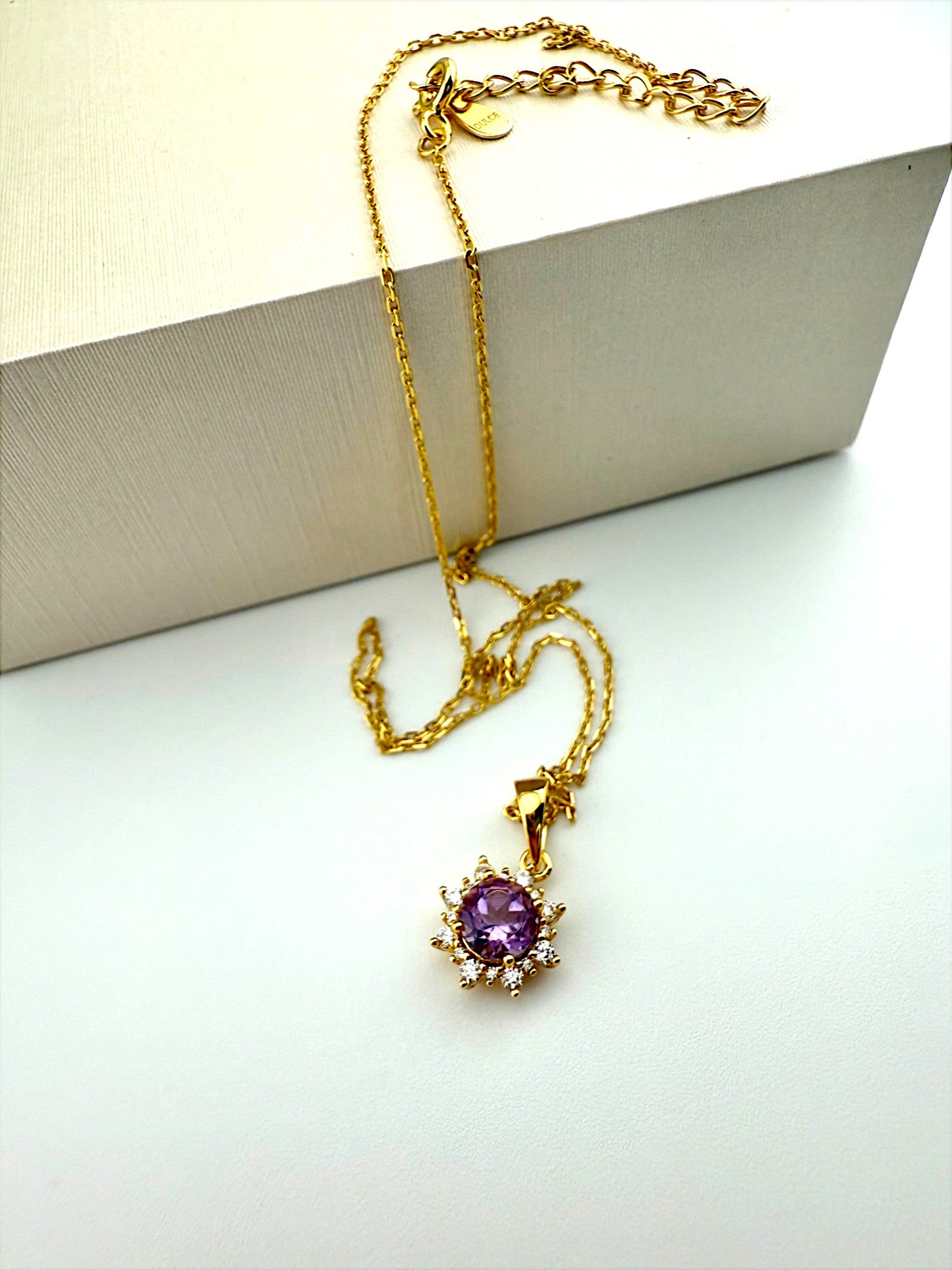 Natural Amethyst Pendant Halo Necklace