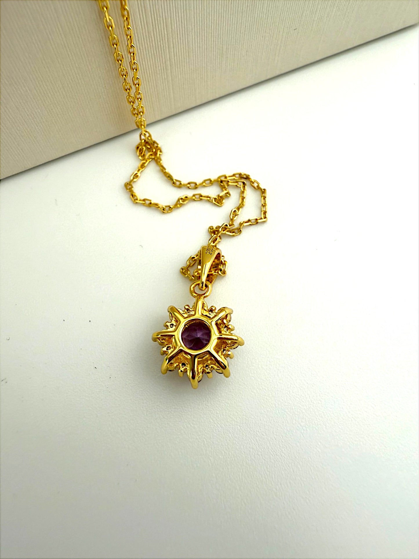 Natural Amethyst Pendant Halo Necklace