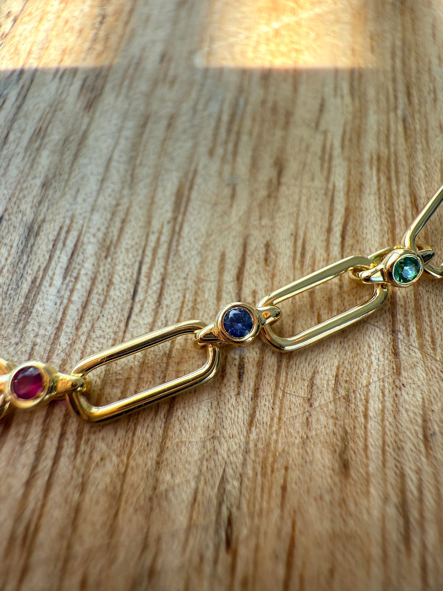 Rainbow Paperclip Necklace | Ruby, Sapphire, Emerald & Diamond