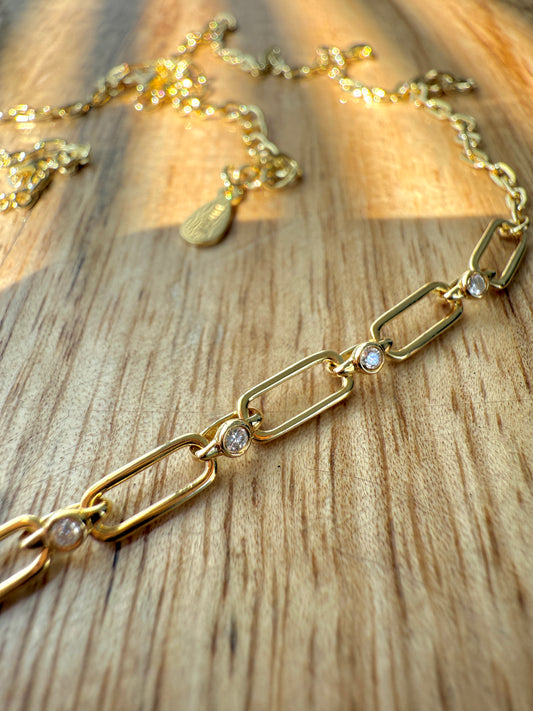 Paperclip Link Chain Necklace with Diamonds