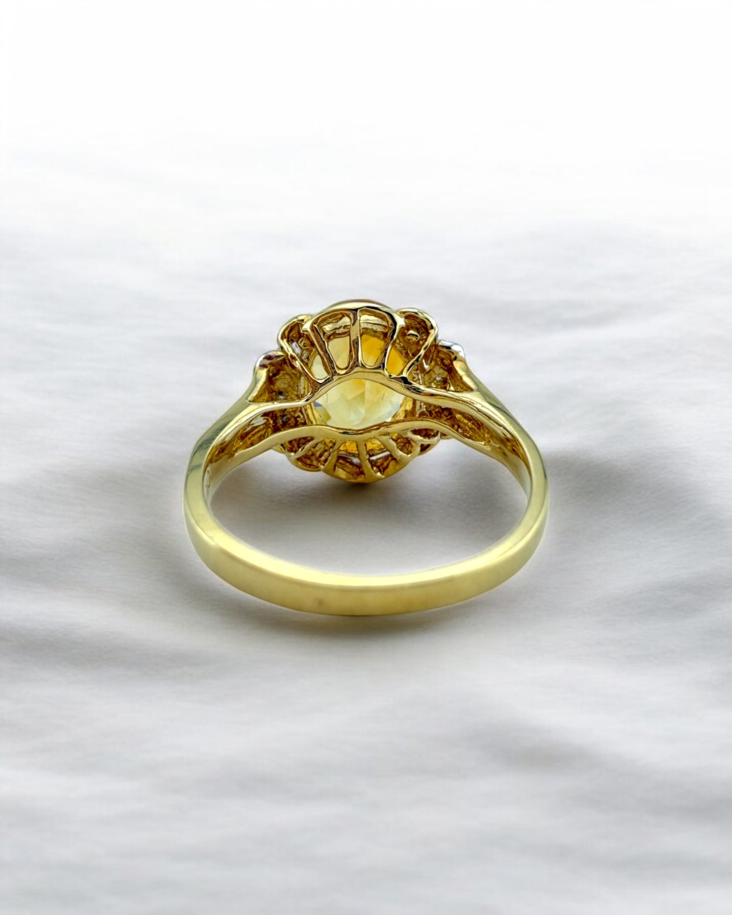 Natural Vintage Citrine and Diamond Gold Ring