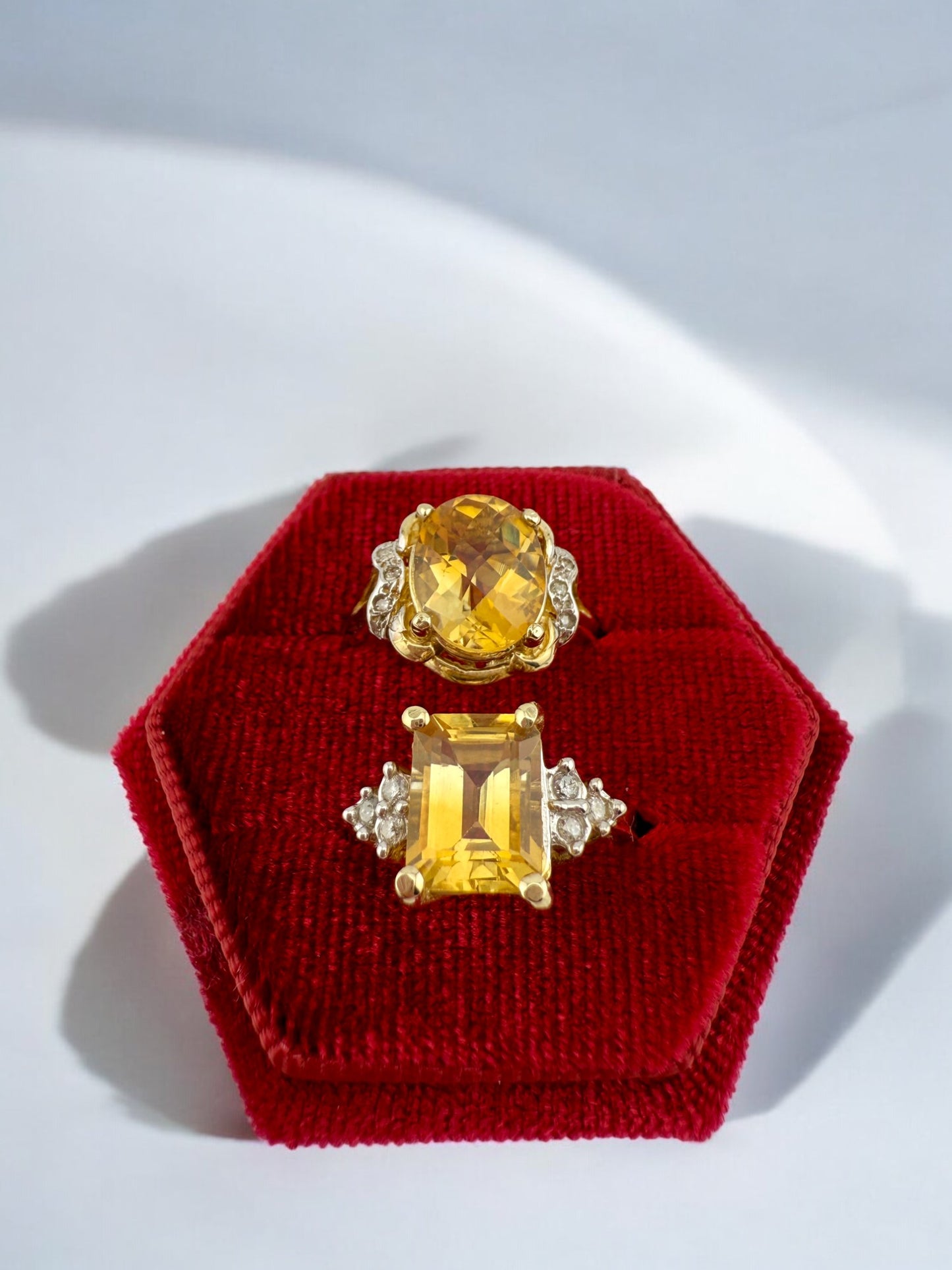 Natural Vintage Citrine and Diamond Gold Ring