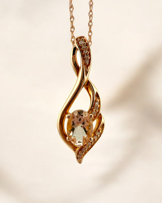 Natural Morganite and Diamond Pendant Necklace in Rose Gold