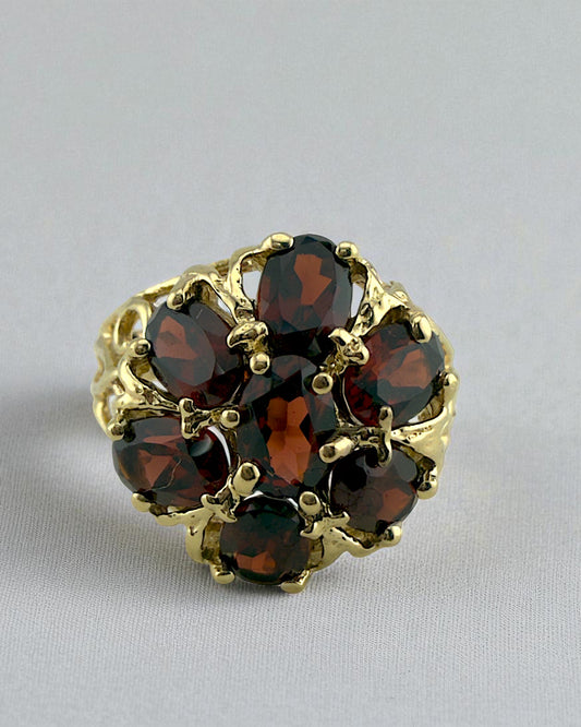 Vintage Red Garnet Filigree Gold Ring