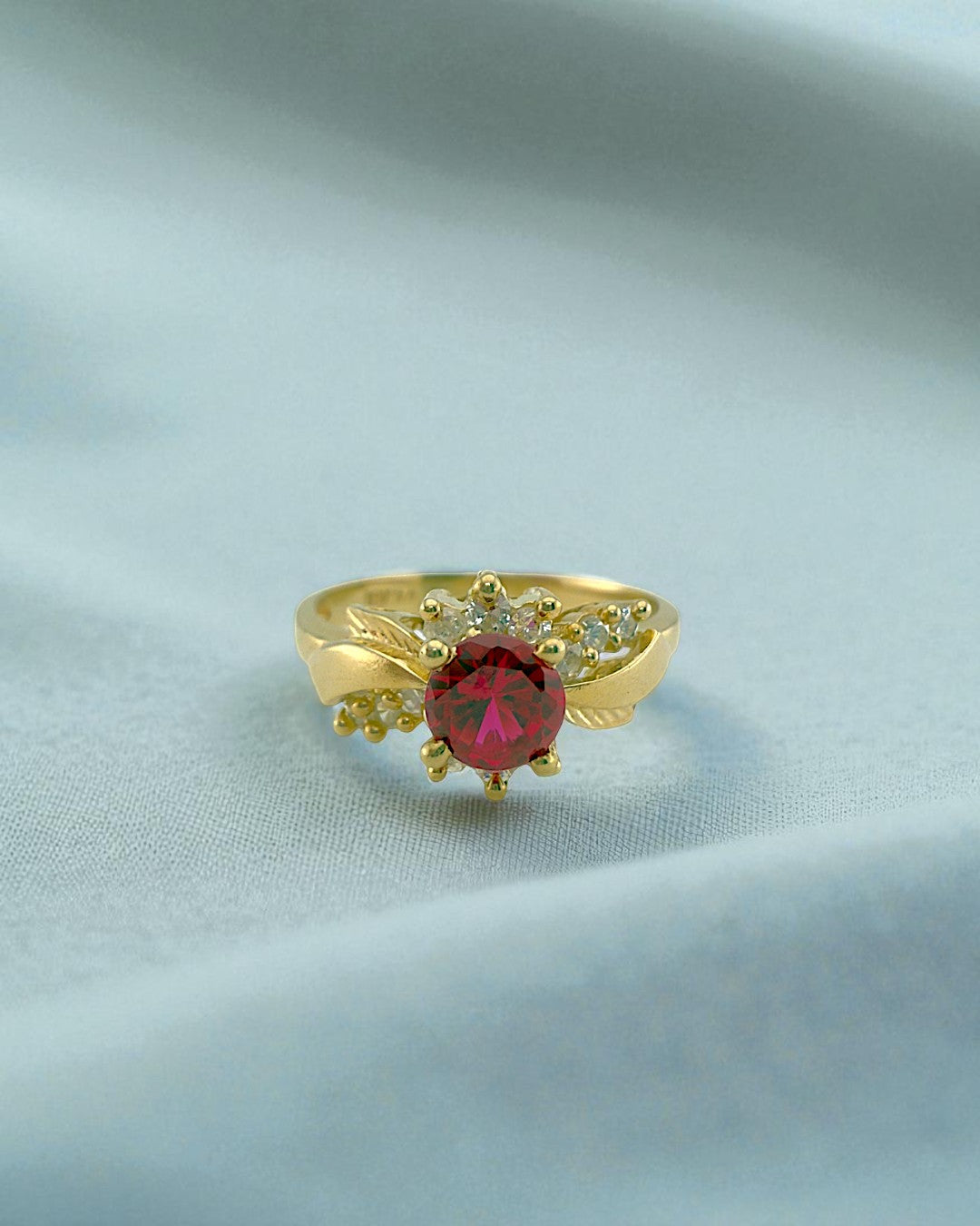 Vintage Red Sapphire and Diamond Ring