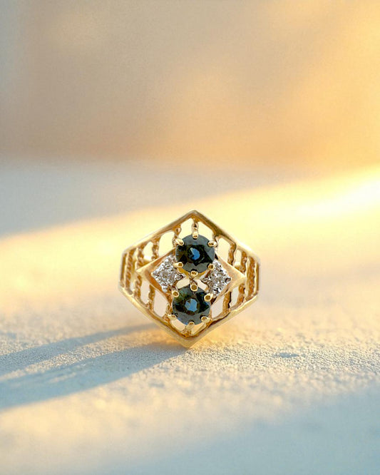 Edwardian-Art Deco Filigree Sapphire Ring