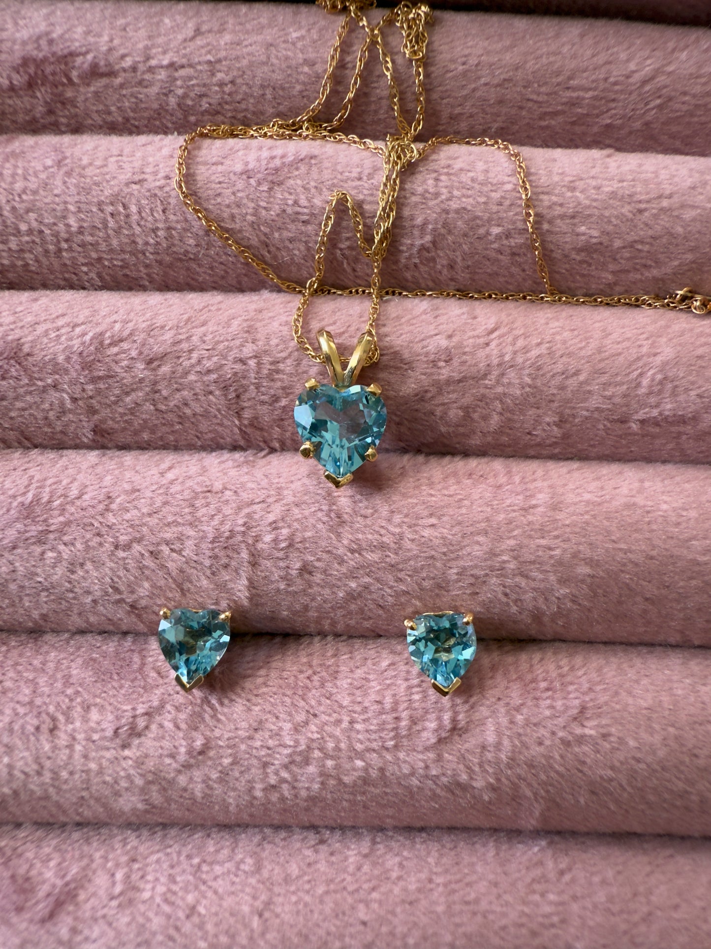 Heart Blue Topaz Gold Necklace