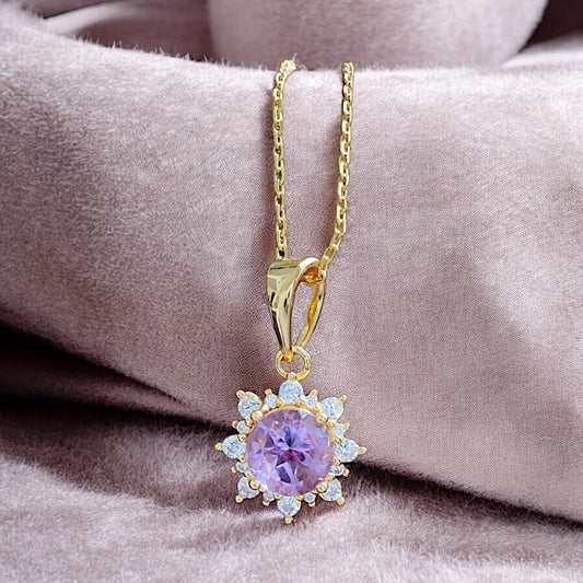 Natural Amethyst Pendant Halo Necklace