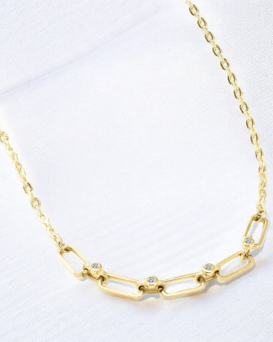 Paperclip Link Chain Necklace with Diamonds
