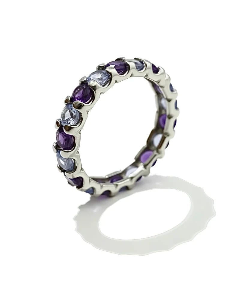 Amethyst Tanzanite Eternity Band in Sterling Silver 925 - Silver - Sterling Silver - Free shipping - 5