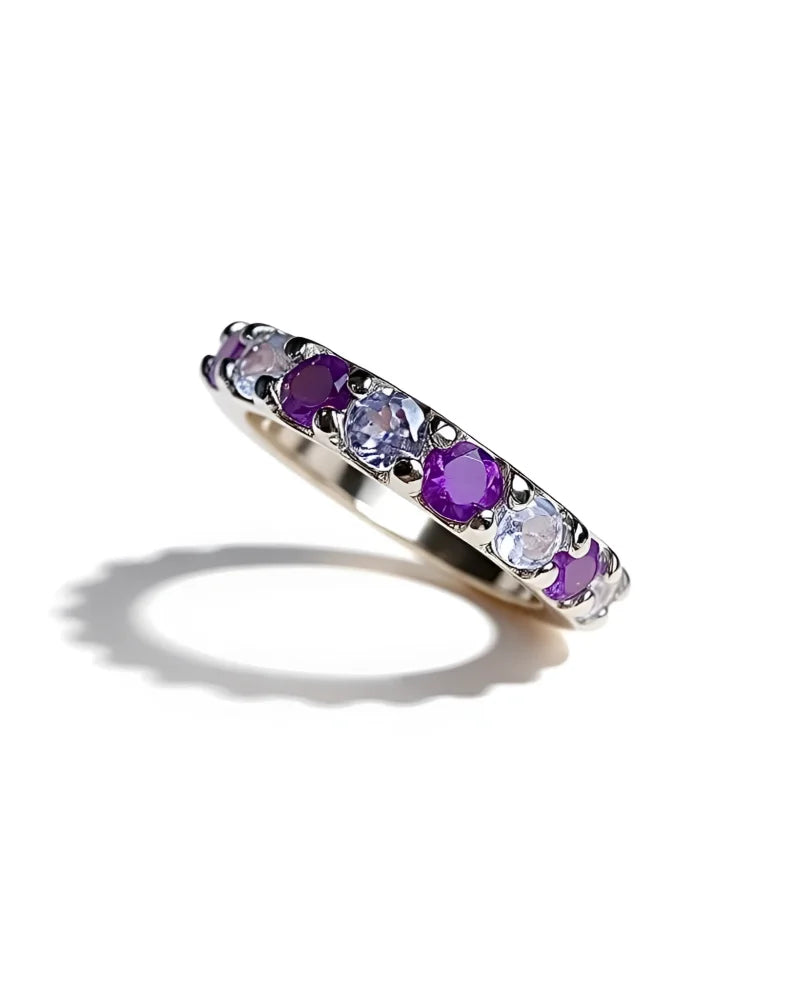Amethyst Tanzanite Eternity Band in Sterling Silver 925 - Silver - Sterling Silver - Free shipping - 6