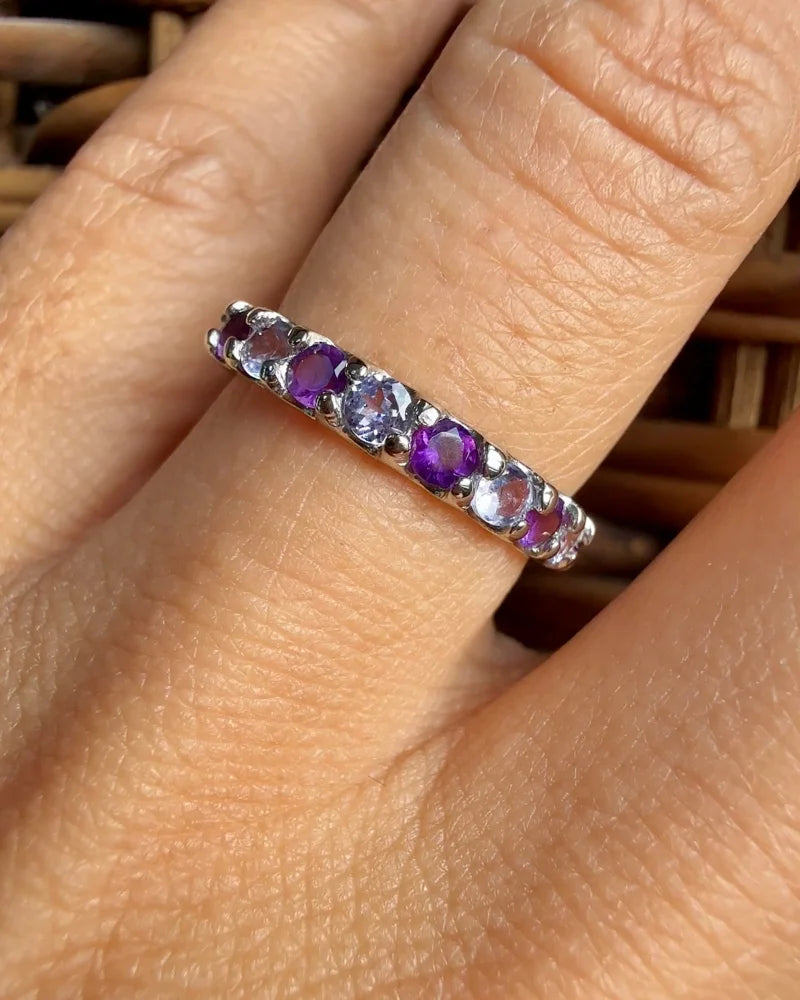 Amethyst Tanzanite Eternity Band in Sterling Silver 925 - Silver - Sterling Silver - Free shipping - 2