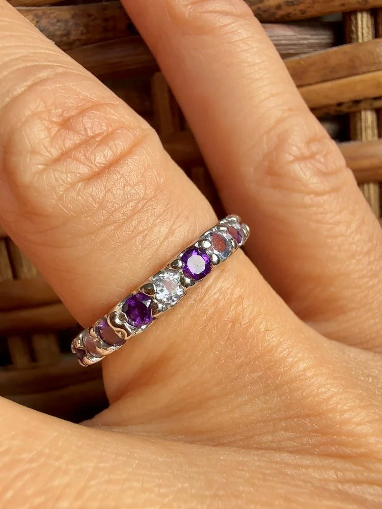 Amethyst Tanzanite Eternity Band in Sterling Silver 925 - Silver - Sterling Silver - Free shipping - 4