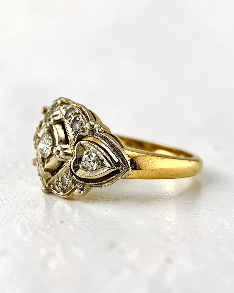 Antique Art Deco 14K Yellow and White Gold Diamond Ring - 14K Solid Gold - Free shipping - 4