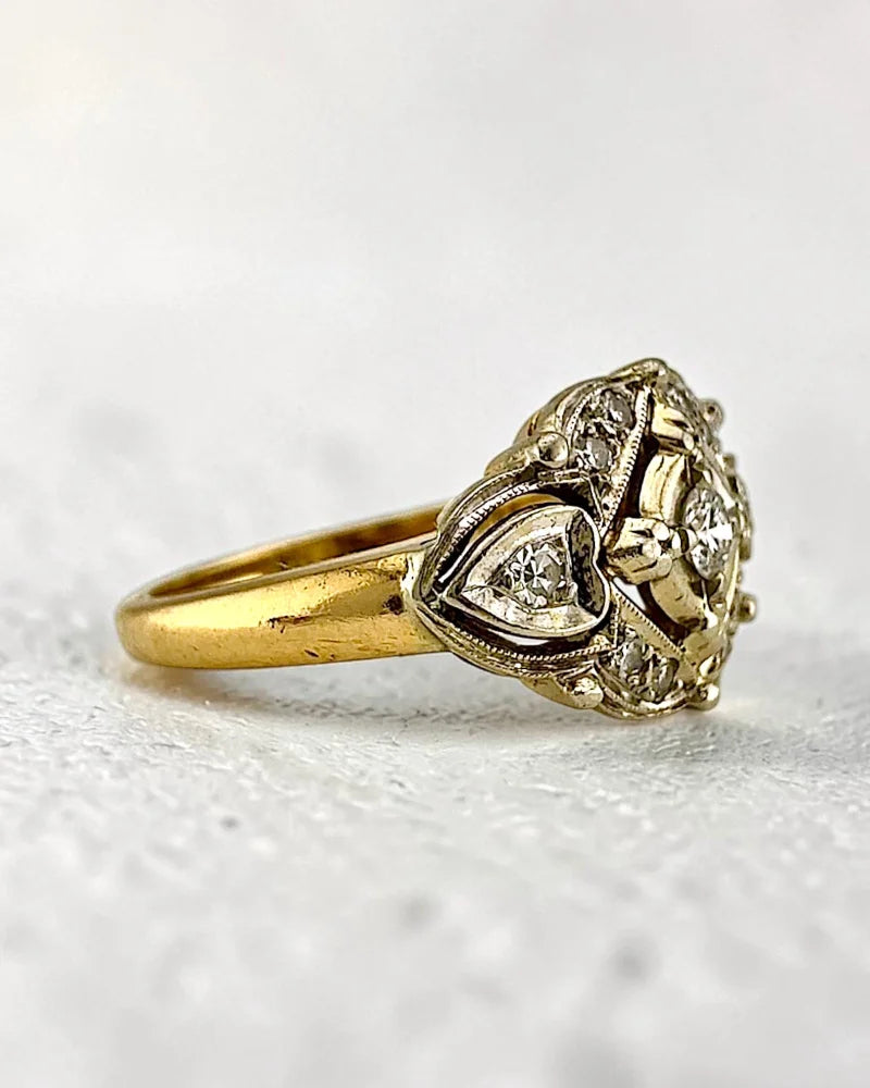 Antique Art Deco 14K Yellow and White Gold Diamond Ring - 14K Solid Gold - Free shipping - 6