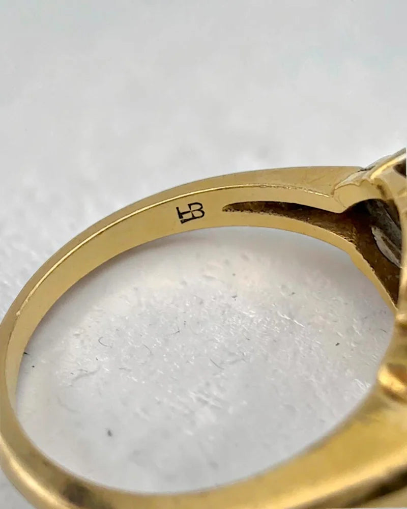Antique Art Deco 14K Yellow and White Gold Diamond Ring - 14K Solid Gold - Free shipping - 8