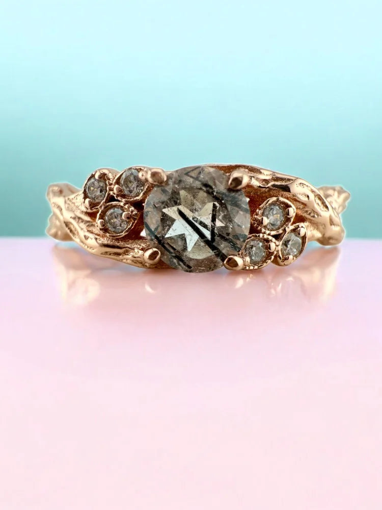 Black Rutilated Quartz Ring in 14K Rose Gold Vermeil - SS925 14K Gold Vermeil - Free shipping - 1