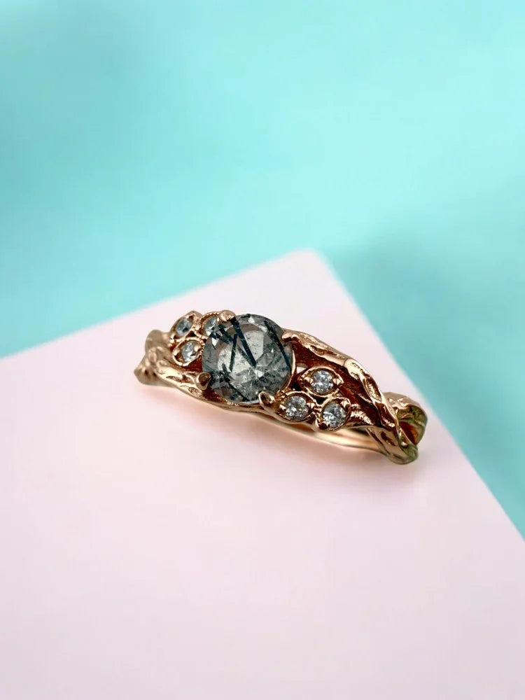 Black Rutilated Quartz Ring in 14K Rose Gold Vermeil - SS925 14K Gold Vermeil - Free shipping - 5