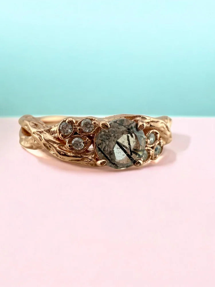 Black Rutilated Quartz Ring in 14K Rose Gold Vermeil - SS925 14K Gold Vermeil - Free shipping - 2
