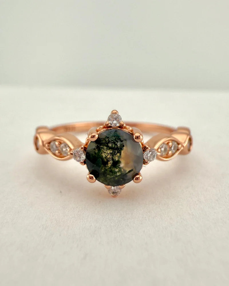 Dainty Natural Moss Agate Ring in Rose Gold - SS925 14K Gold Vermeil - Free shipping - 1