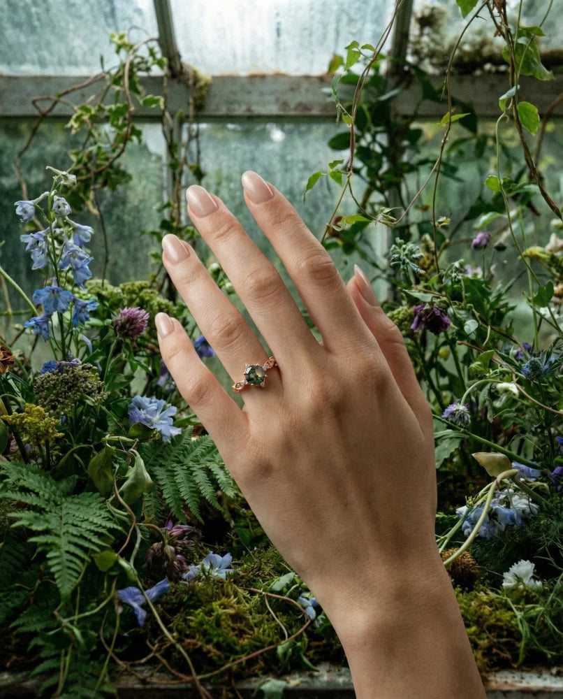 Dainty Natural Moss Agate Ring in Rose Gold - SS925 14K Gold Vermeil - Free shipping - 2