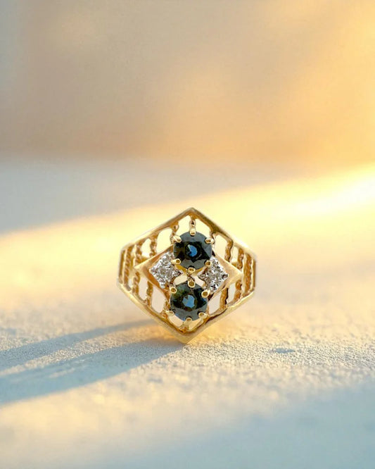 Edwardian-Art Deco Filigree Sapphire Ring - 10K Gold - Free shipping - 1