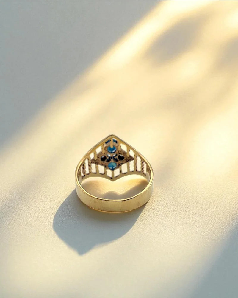 Edwardian-Art Deco Filigree Sapphire Ring - 10K Gold - Free shipping - 4