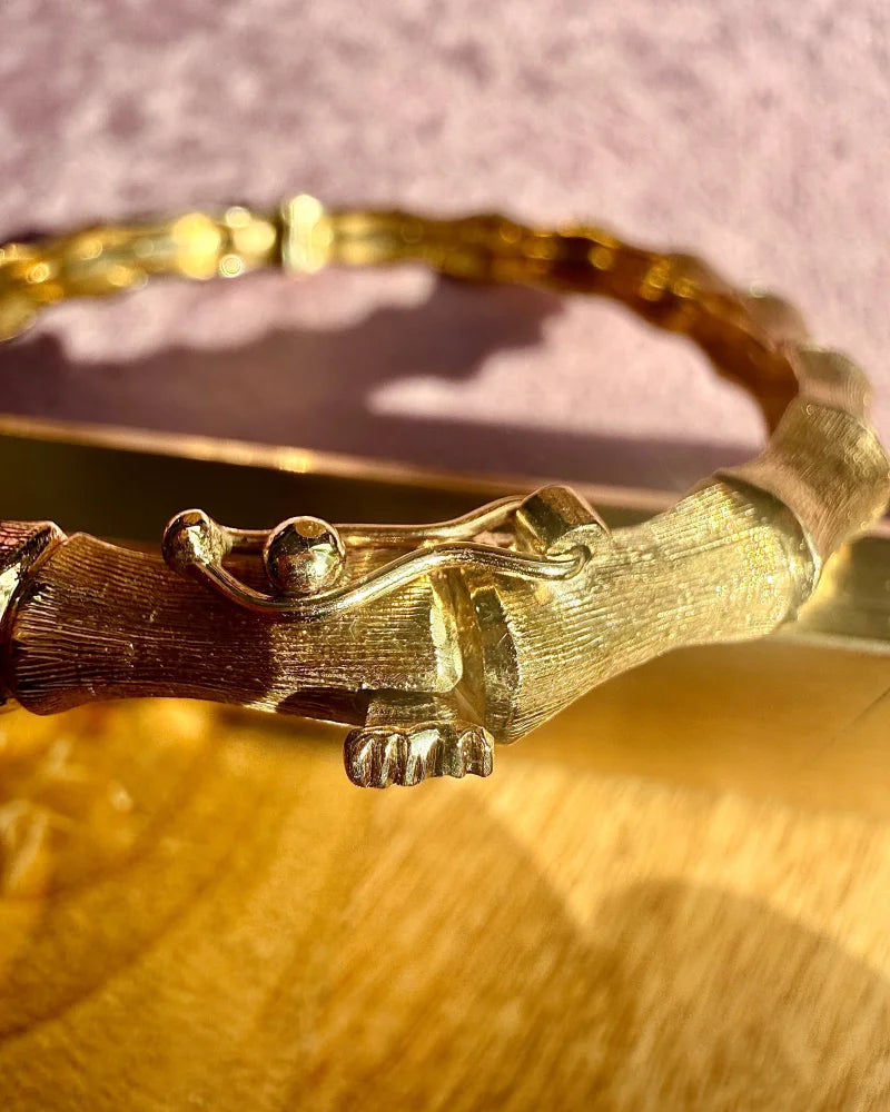 14K Gold Chunky Bamboo Bangle Bracelet - 22.23g - 14K Solid Gold - Free shipping - 5
