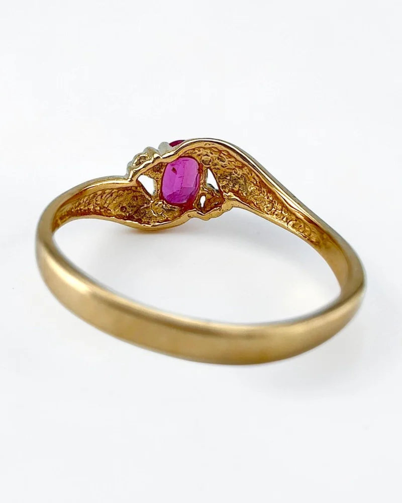Estate 14K Gold Natural Unheated Pink Sapphire and Diamond Ring - 14K Solid Gold - Free shipping - 8