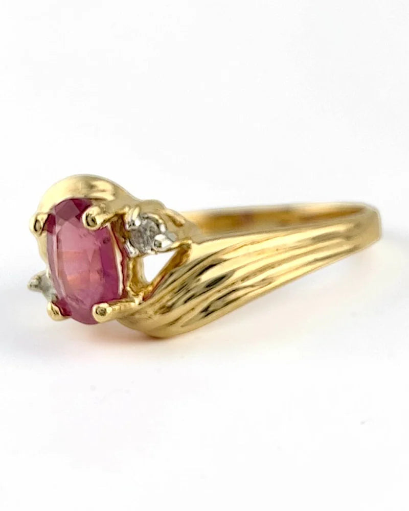 Estate 14K Gold Natural Unheated Pink Sapphire and Diamond Ring - 14K Solid Gold - Free shipping - 5