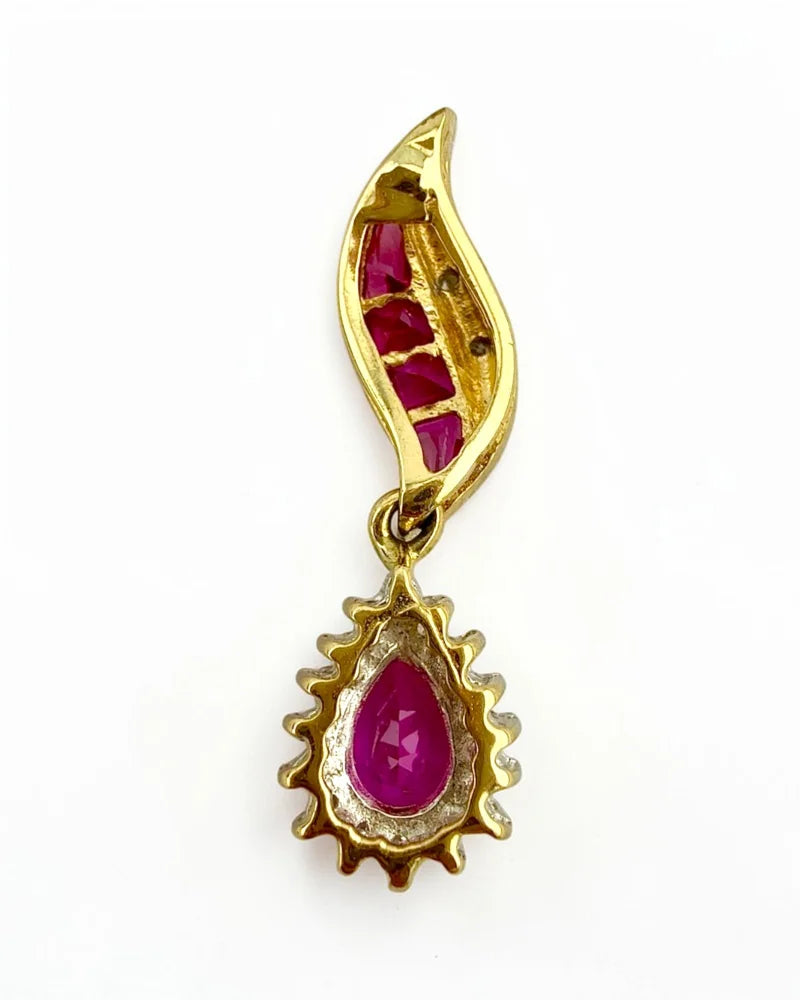 Estate 14K Gold Pink Sapphire and Diamond Pendant - 14K Solid Gold - Free shipping - 4