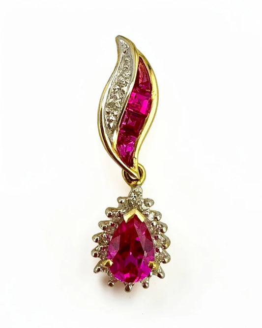 Estate 14K Gold Pink Sapphire and Diamond Pendant - 14K Solid Gold - Free shipping - 1