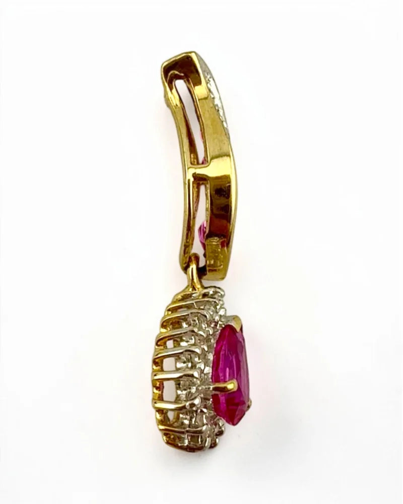 Estate 14K Gold Pink Sapphire and Diamond Pendant - 14K Solid Gold - Free shipping - 3
