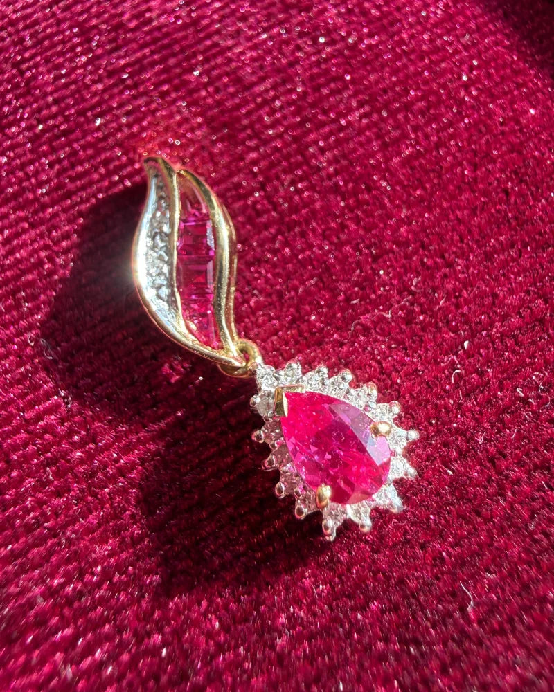Estate 14K Gold Pink Sapphire and Diamond Pendant - 14K Solid Gold - Free shipping - 2