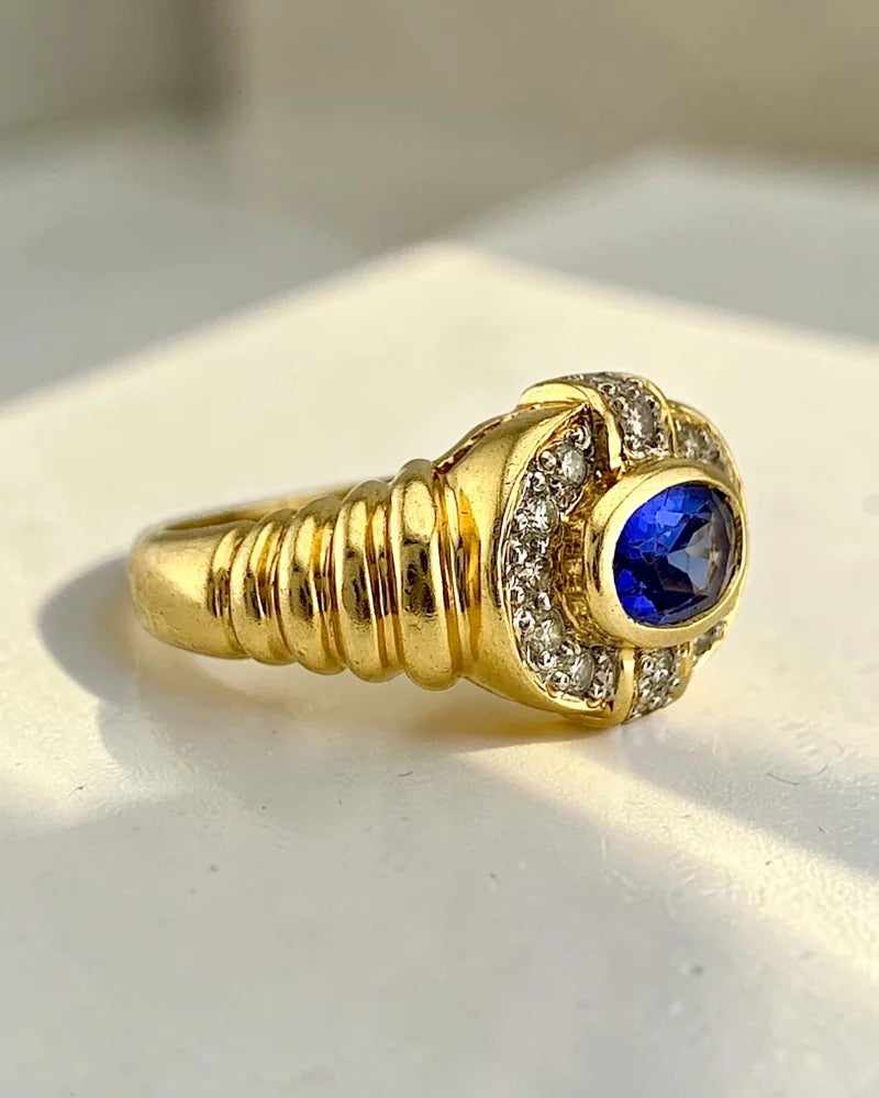 Estate 14K Gold Tanzanite Diamond Ring - 14K Solid Gold - Free shipping - 3