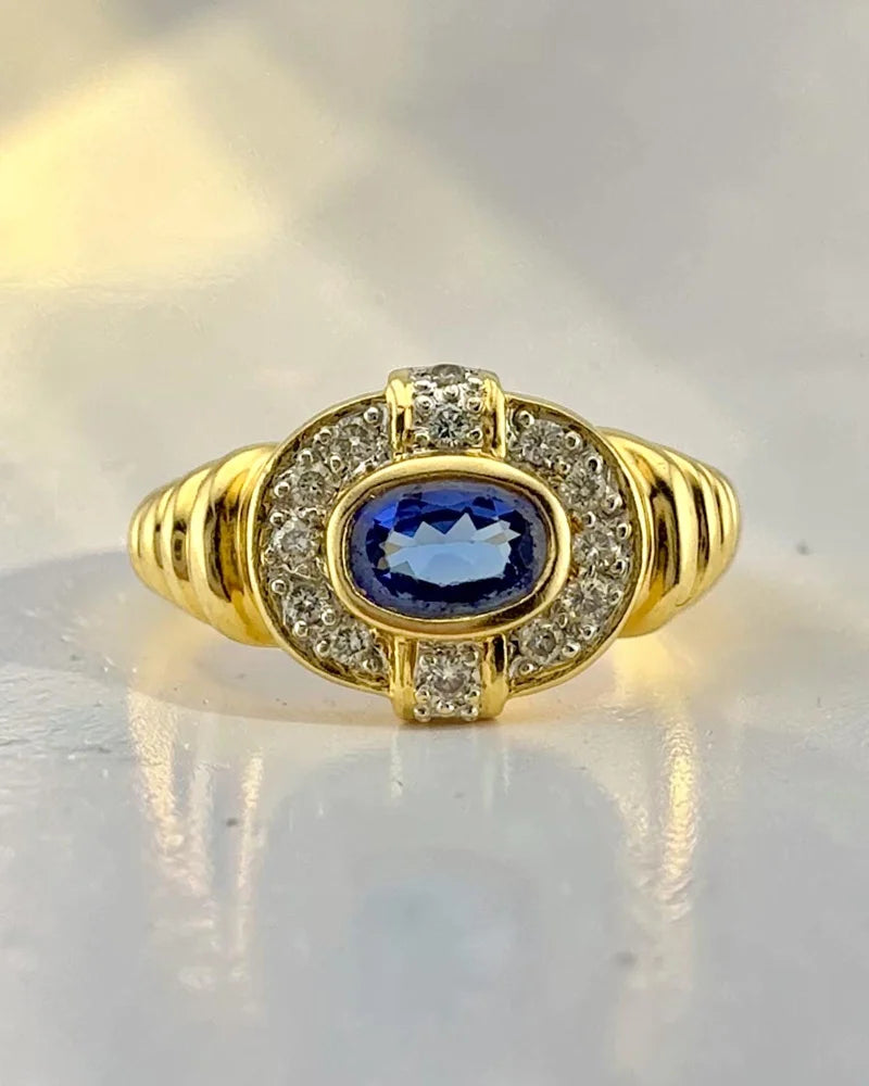 Estate 14K Gold Tanzanite Diamond Ring - 14K Solid Gold - Free shipping - 1