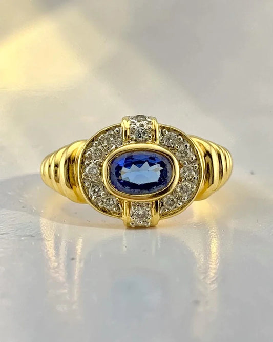 Estate 14K Gold Tanzanite Diamond Ring - 14K Solid Gold - Free shipping - 1