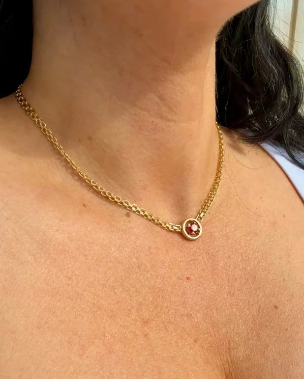 Estate 14K Yellow Gold Flat Bismarck Chain Necklace with 0.80 ct Ruby Pendant 16 in - 14K Solid Gold - Free shipping - 9