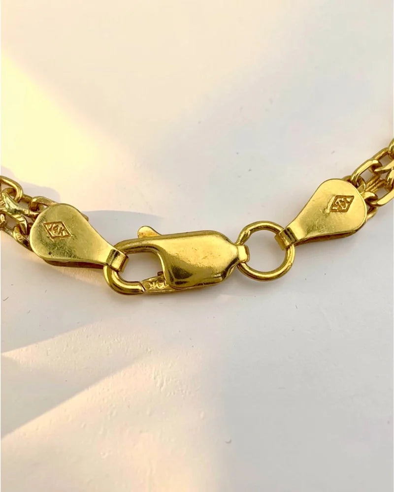 Estate 14K Yellow Gold Flat Bismarck Chain Necklace with 0.80 ct Ruby Pendant 16 in - 14K Solid Gold - Free shipping