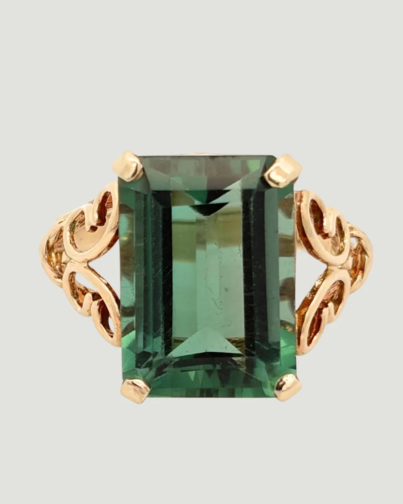 Estate 8.17 ct Green Tourmaline Filigree Ring in 10K Gold - 10K Gold - Free shipping - 6