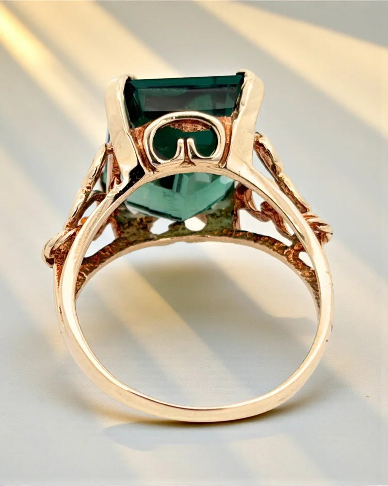 Estate 8.17 ct Green Tourmaline Filigree Ring in 10K Gold - 10K Gold - Free shipping - 4