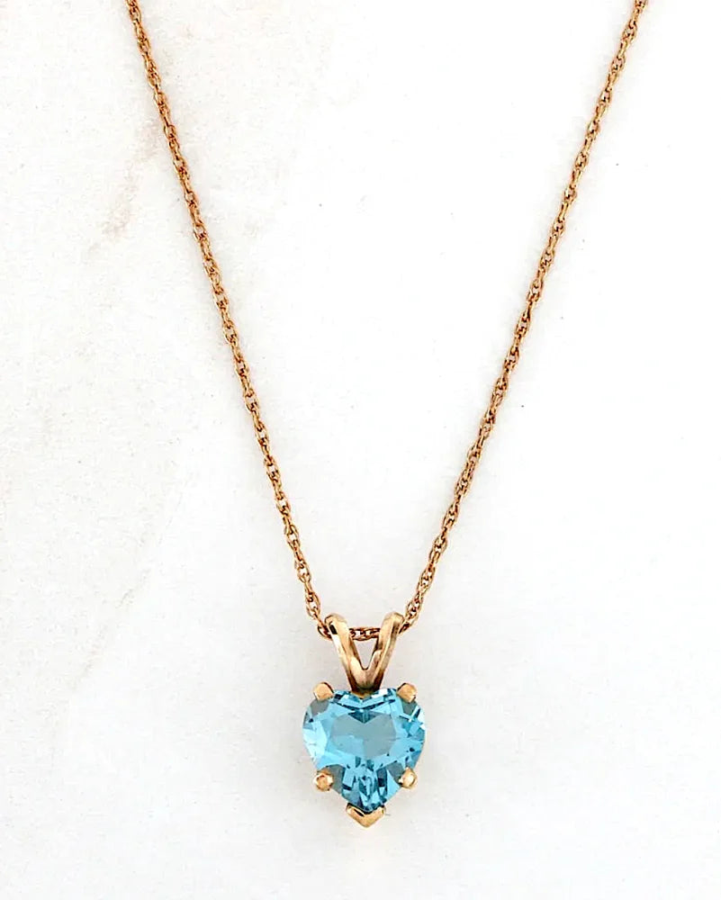 Heart Blue Topaz Gold Necklace - 14K Solid Gold - Free shipping - 3