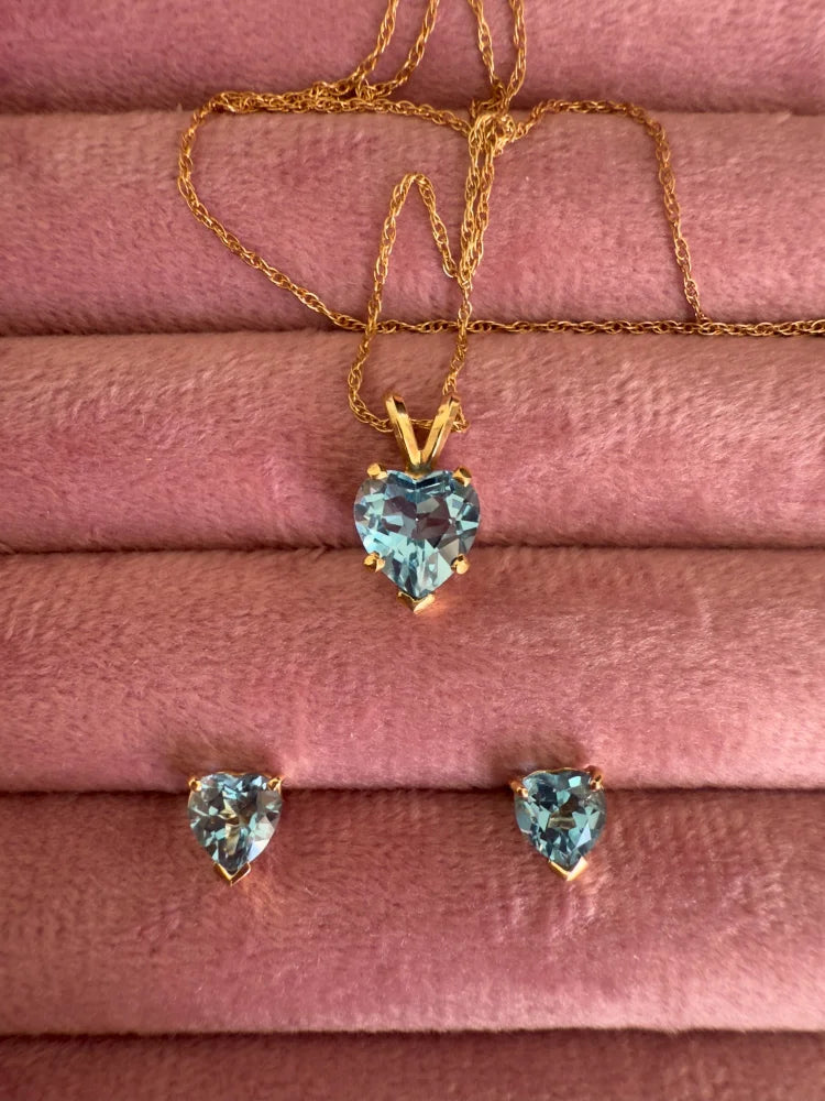Heart Blue Topaz Gold Necklace - 14K Solid Gold - Free shipping - 6