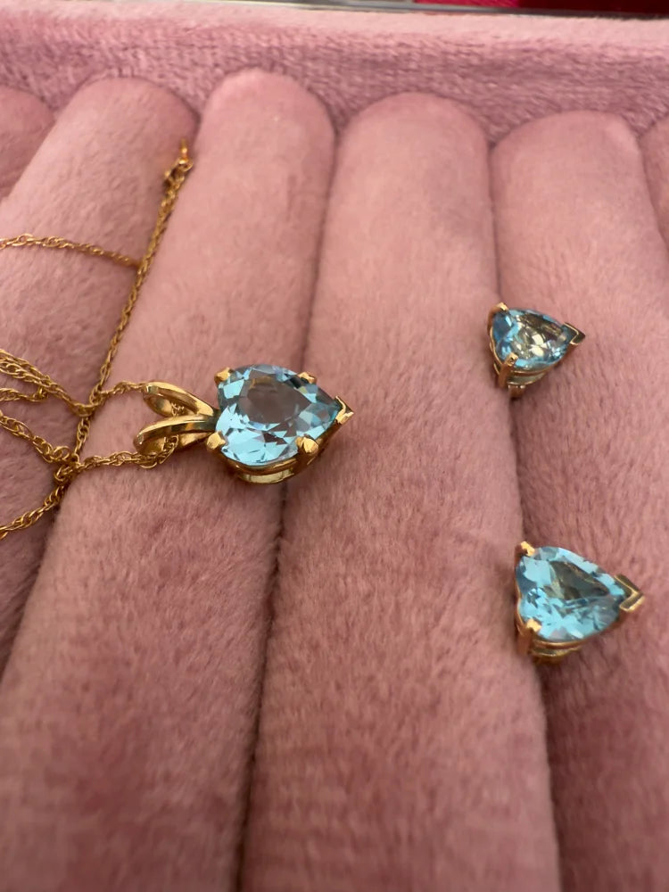 Heart Blue Topaz Gold Necklace - 14K Solid Gold - Free shipping - 4