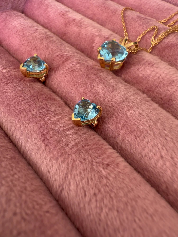 Heart Blue Topaz Gold Necklace - 14K Solid Gold - Free shipping - 5