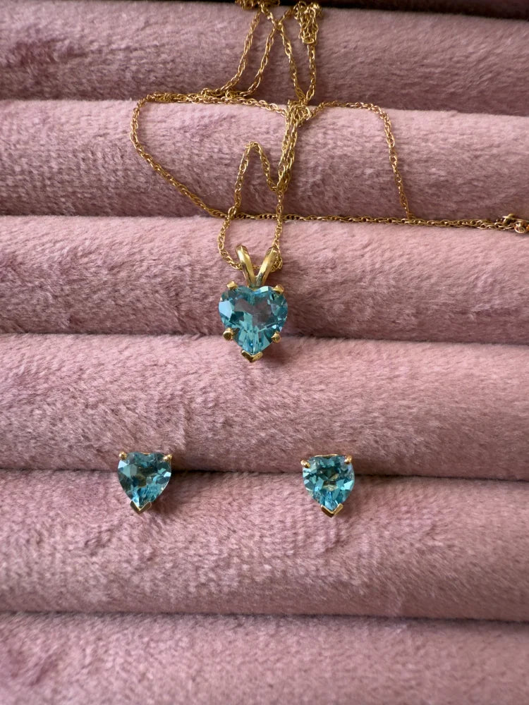 Heart Blue Topaz Gold Necklace - 14K Solid Gold - Free shipping - 2