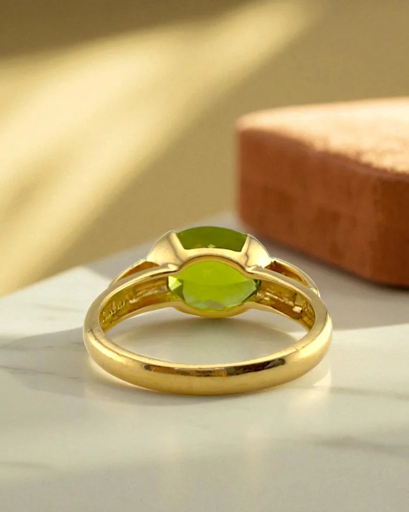 Mid-Century Vintage Peridot & Diamond Ring - 14K Solid Gold - Free shipping - 4