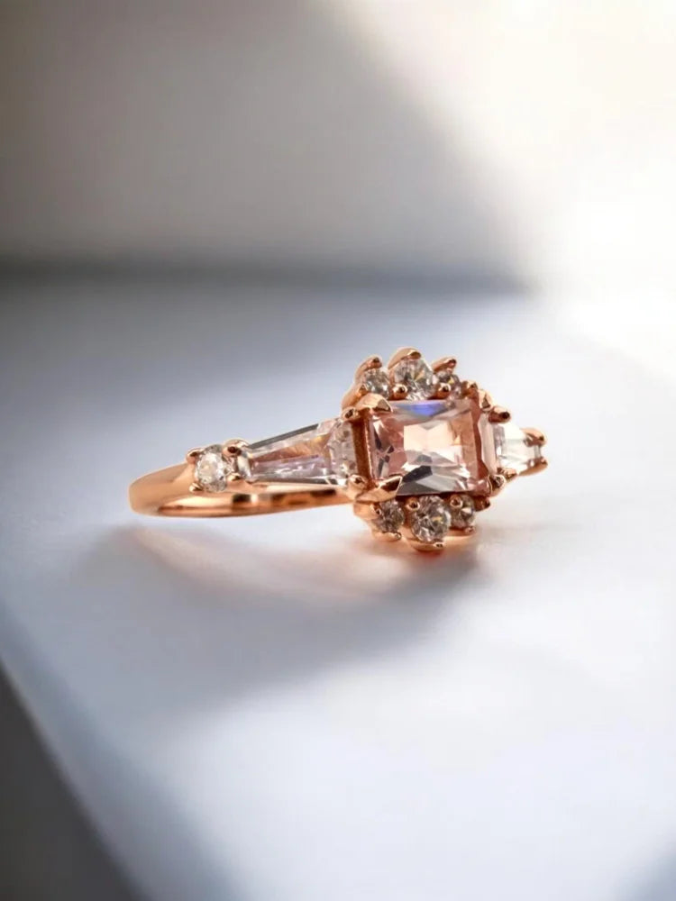 Morganite Rose Gold Art Deco Ring - SS925 14K Gold Vermeil - Free shipping - 3